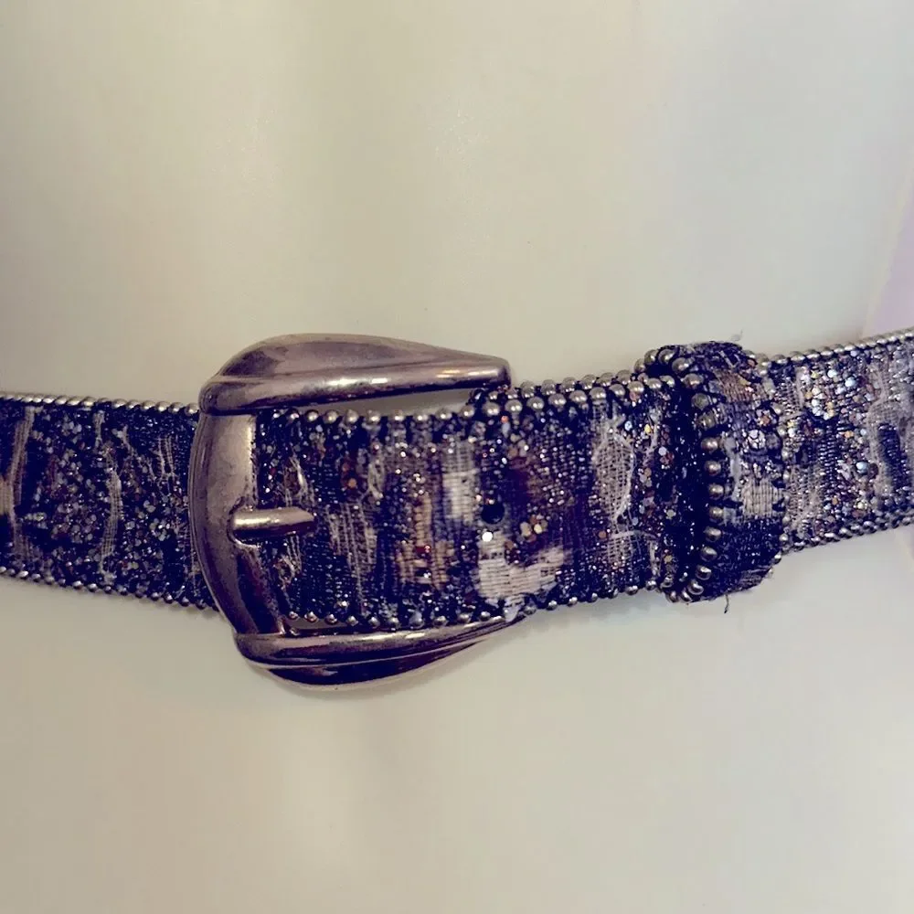 Vintage 80s/90s Absolutely Fresh animal print &‎ gold glitter belt- M/L